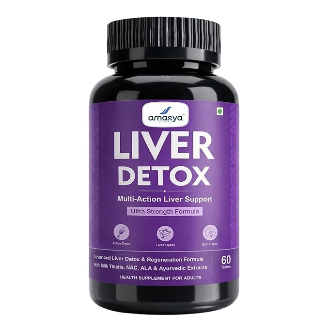 Liver Detox Supplement -  With Milk Thistle,NAC,ALA & Ayurvedic Extracts | Natural Body Detox & Digestive Enzymes | Fatty Liver Care | Natural Detoxification Formula | 60 Tablets | Multi Action Liver Support | Ultra Strength Formula For Men & Women
